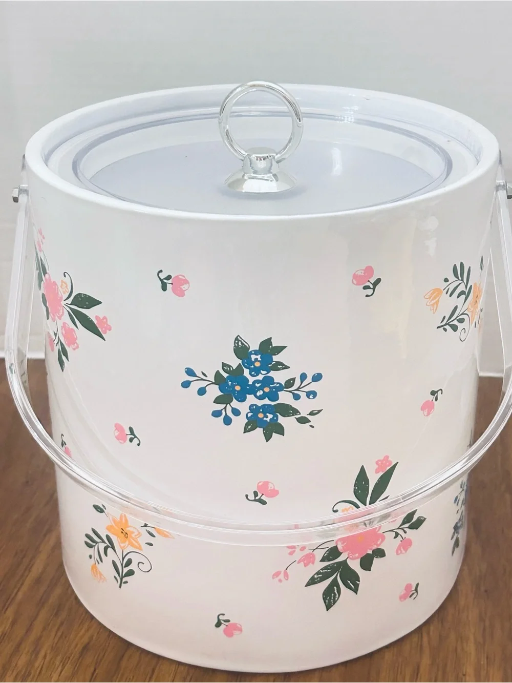 Vintage Coquette Girl Floral Cottagecore Ice Bucket with Clear Lid and Handle